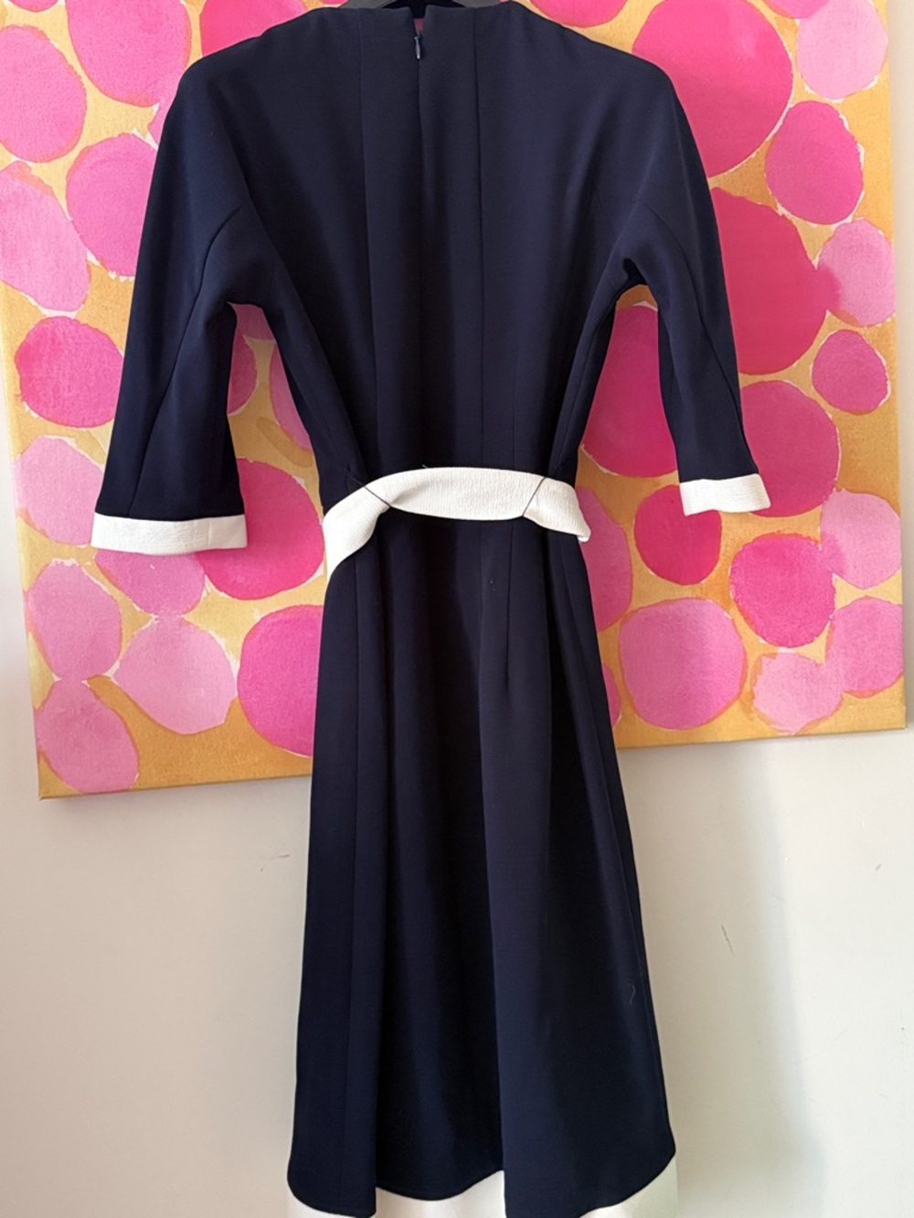 💙NEW Lanvin BlueNavy and White Midi Dress with Belt - Picture 5 of 8